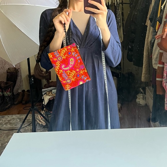 Sold| Paisley Orange Floral Embroidered Boho Wristlet Clutch Wallet Pouch - Picture 2 of 9